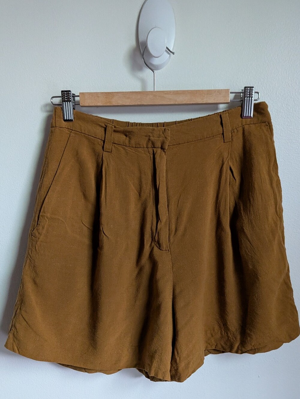 FRANK & OAK Brown High-Waist Linen Minimalist Contemporary Pleated Shorts Size 6